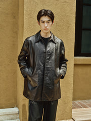 Men's Mid-Length Trench-Style Leather Coat
