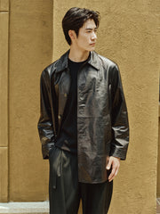 Men's Mid-Length Trench-Style Leather Coat