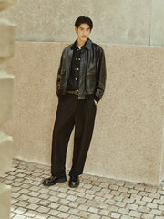 Men's Waxed Leather Bomber Jacket