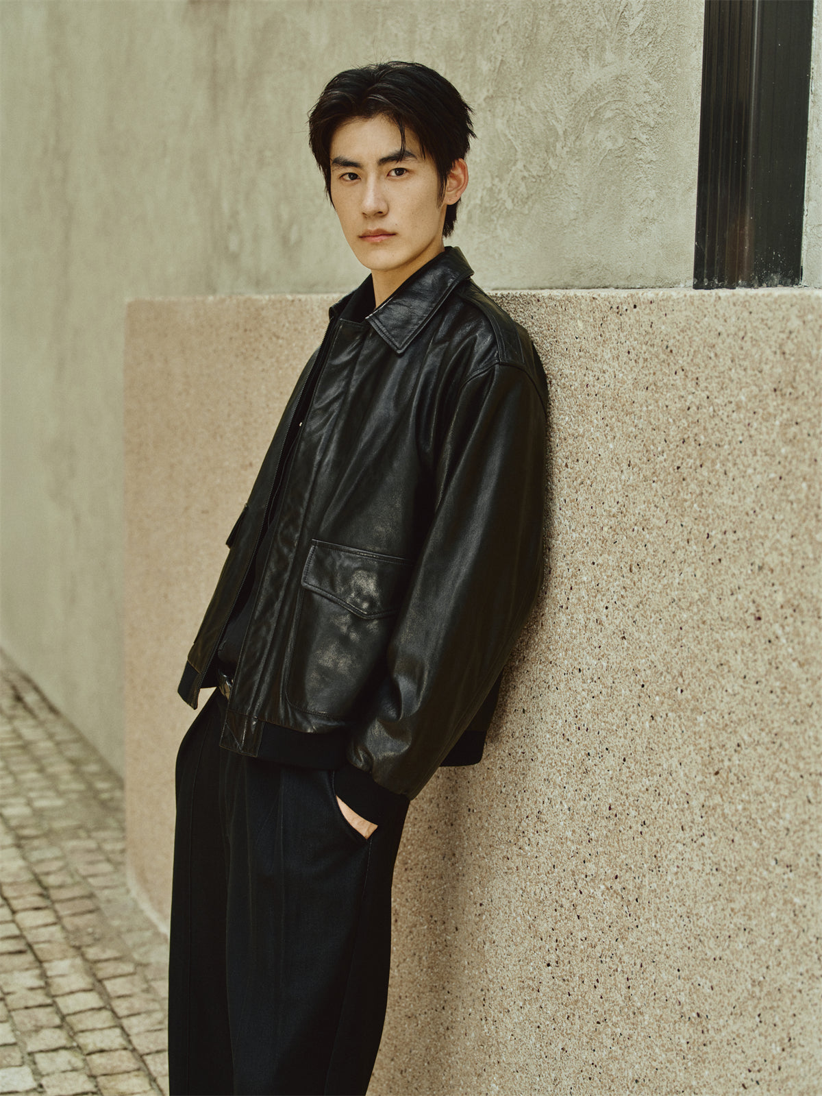 Men's Waxed Leather Bomber Jacket