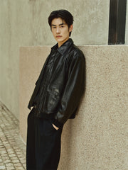 Men's Waxed Leather Bomber Jacket