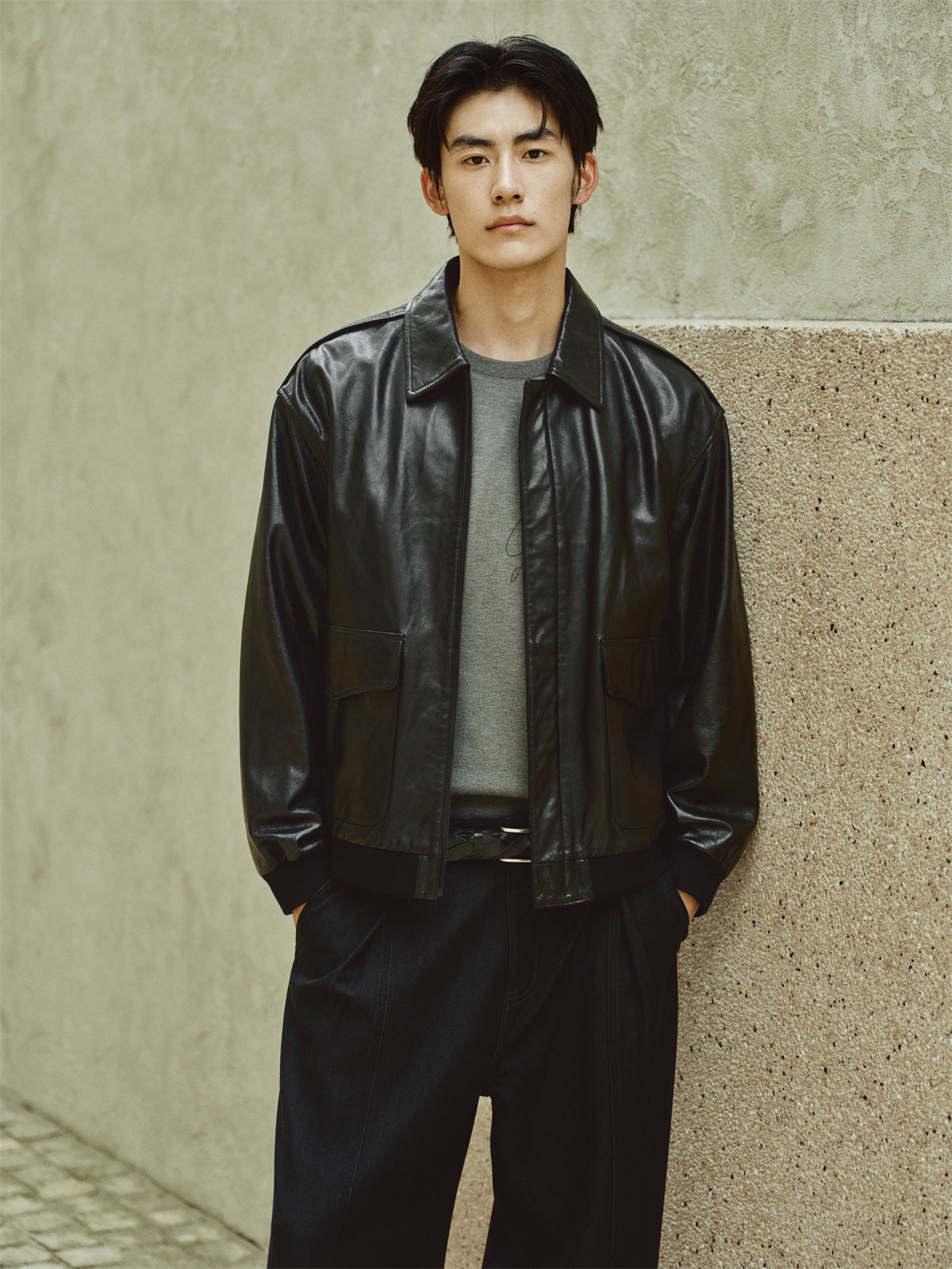Men's Waxed Leather Bomber Jacket