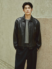 Men's Waxed Leather Bomber Jacket
