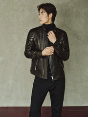 Men's Zip-Detail Moto Leather Jacket