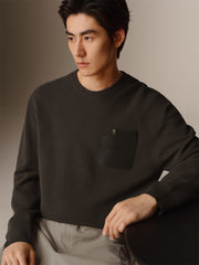 Men's Solid Knit Sweater with PU Pocket