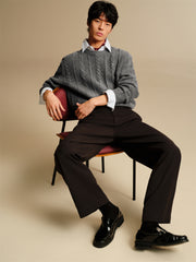 Men's Relaxed Solid Cable-Knit Pullover