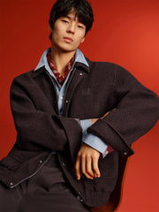 Men's Burgundy Tweed-Texture Tailored Jacket