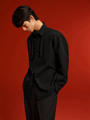 Men's Textured Jacquard Shirt with Frog Buttons