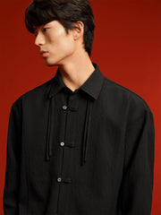 Men's Textured Jacquard Shirt with Frog Buttons