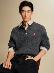 Men's Cable-Knit Henley Sweater