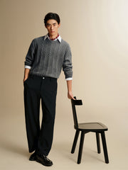 Men's Relaxed Solid Cable-Knit Pullover