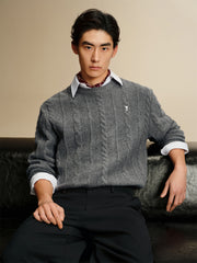 Men's Relaxed Solid Cable-Knit Pullover