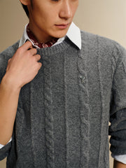 Men's Relaxed Solid Cable-Knit Pullover