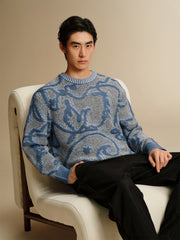 Men's Vintage Contrast-Pattern Pullover