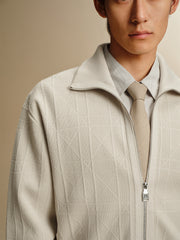 Men's Textured Jacquard Zip Cardigan