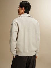 Men's Textured Jacquard Zip Cardigan