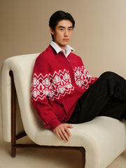 Men's Fair Isle Contrast Knit Cardigan