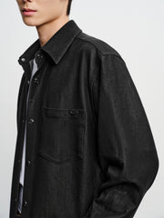 Men's Mercerized Denim Shirt with Back Embroidery