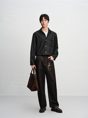 Men's Mercerized Denim Shirt with Back Embroidery