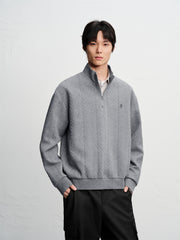 Men's Cable-Textured Half-Zip Sweatshirt