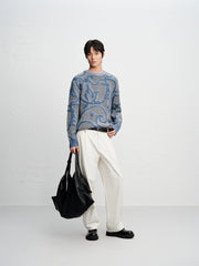 Men's Vintage Contrast-Pattern Pullover