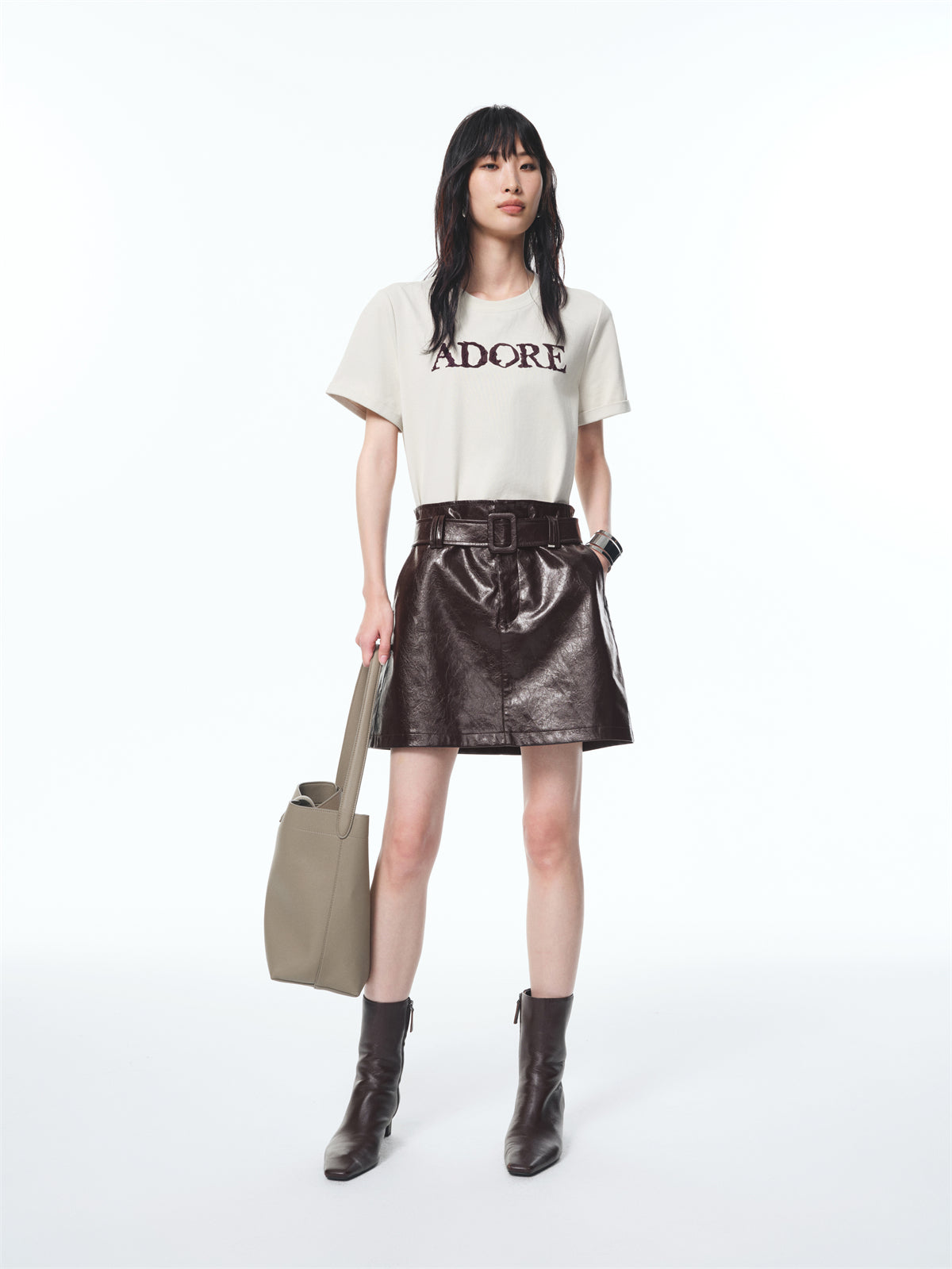 Women's PU Wide-Waist A-Line Skirt