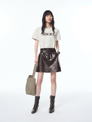 Women's PU Wide-Waist A-Line Skirt