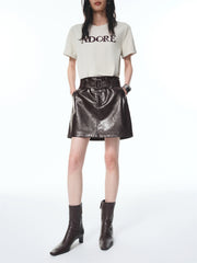 Women's PU Wide-Waist A-Line Skirt