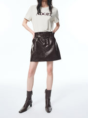 Women's PU Wide-Waist A-Line Skirt