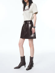 Women's PU Wide-Waist A-Line Skirt