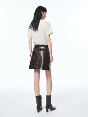 Women's PU Wide-Waist A-Line Skirt