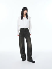 Women's Gradient Whiskered Curved-Leg Jeans