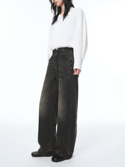 Women's Gradient Whiskered Curved-Leg Jeans