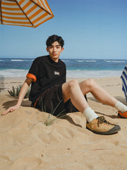 Men's Black Loose-Fit T-Shirt with 3D Embroidery