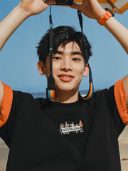 Men's Black Loose-Fit T-Shirt with 3D Embroidery