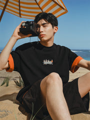 Men's Black Loose-Fit T-Shirt with 3D Embroidery