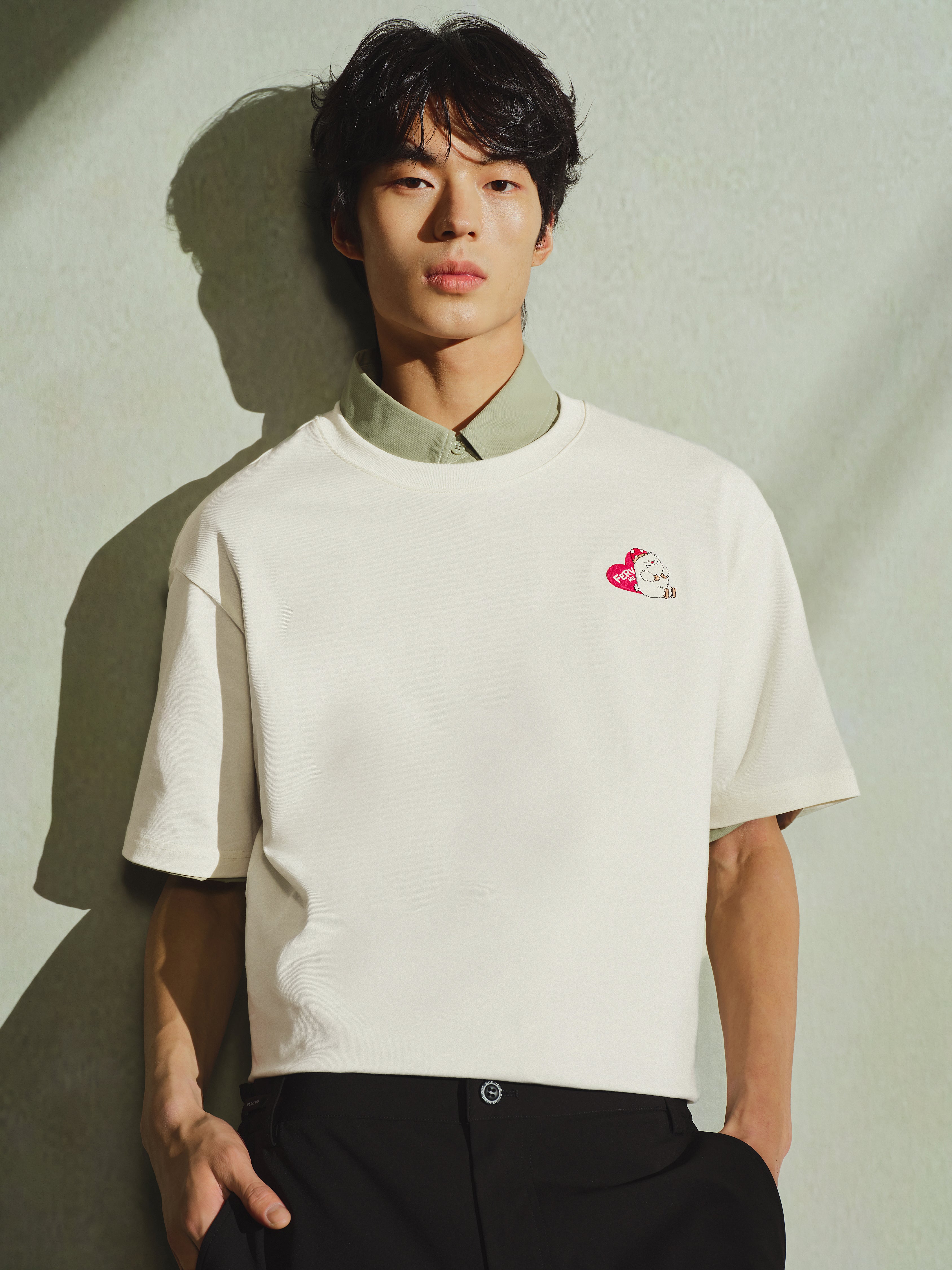 Men's Cotton T-Shirt with Cartoon Embroidery