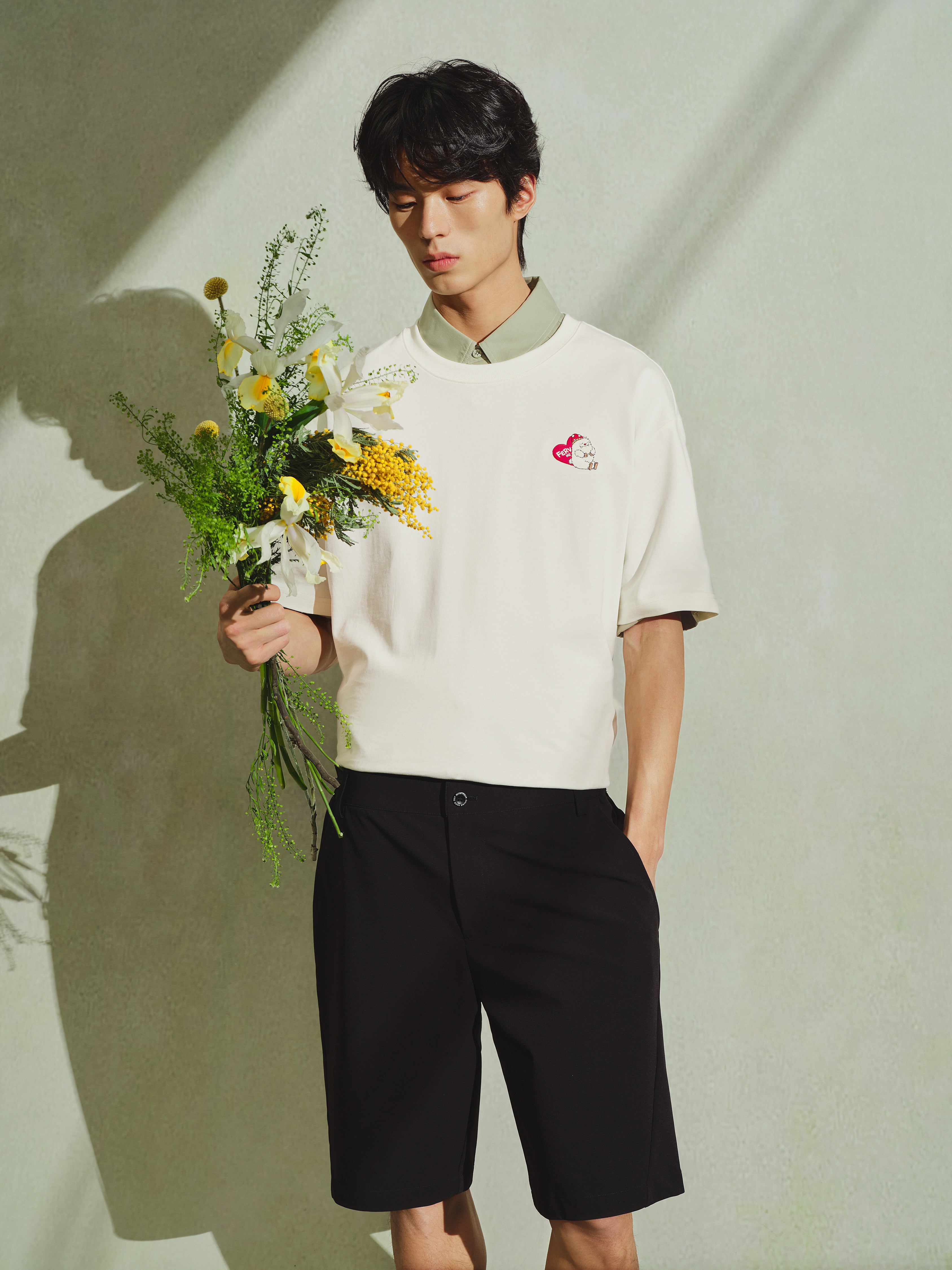 Men's Cotton T-Shirt with Cartoon Embroidery