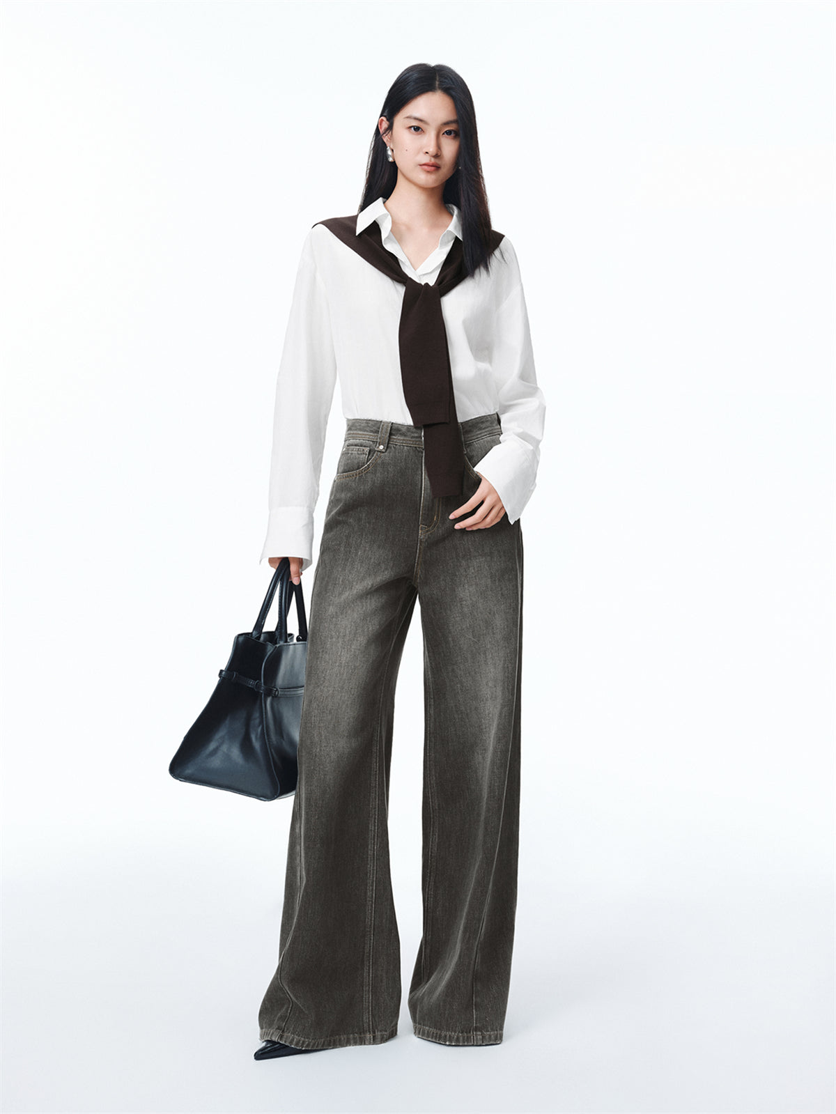 Women's Washed High-Waist Wide-Leg Jeans
