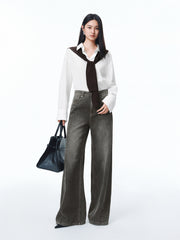 Women's Washed High-Waist Wide-Leg Jeans