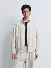 Men's Vintage White Harrington Stand-Collar Jacket