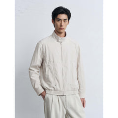 Men's Vintage White Harrington Stand-Collar Jacket