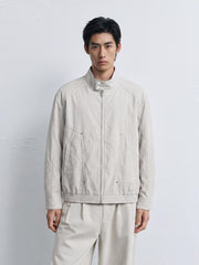 Men's Vintage White Harrington Stand-Collar Jacket