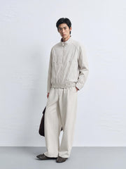 Men's Vintage White Harrington Stand-Collar Jacket