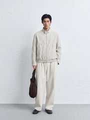 Men's Vintage White Harrington Stand-Collar Jacket
