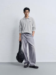 Men's Preppy Textured-Knit Grey Pullover