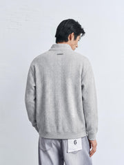 Men's Preppy Textured-Knit Grey Pullover