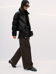 Women's Casual Lightweight Stand-Collar Cropped Down Jacket