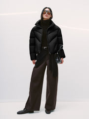 Women's Casual Lightweight Stand-Collar Cropped Down Jacket