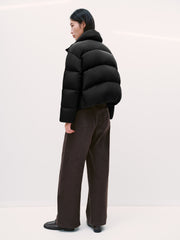 Women's Casual Lightweight Stand-Collar Cropped Down Jacket